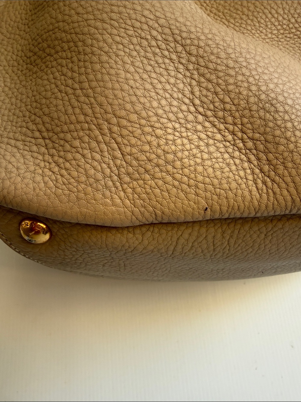 Prada Vitello Daino Leather Hobo Bag Camel Tan Pebbled Calf Skin Gold Hardware - Picture 12 of 17